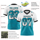 Custom White Teal-Black Mesh Authentic Gradient Square Shape 7V7 Flag Football Jersey