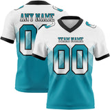 Custom White Teal-Black Mesh Authentic Gradient Square Shape 7V7 Flag Football Jersey
