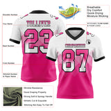 Custom White Hot Pink-Black Mesh Authentic Gradient Square Shape 7V7 Flag Football Jersey