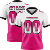 Custom White Hot Pink-Black Mesh Authentic Gradient Square Shape 7V7 Flag Football Jersey