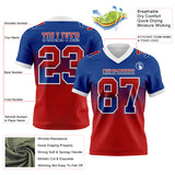 Custom Royal Red-White Mesh Authentic Gradient Square Shape 7V7 Flag Football Jersey