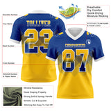 Custom Royal Yellow-White Mesh Authentic Gradient Square Shape 7V7 Flag Football Jersey