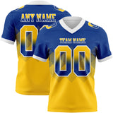 Custom Royal Yellow-White Mesh Authentic Gradient Square Shape 7V7 Flag Football Jersey