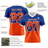 Custom Royal Orange-White Mesh Authentic Gradient Square Shape 7V7 Flag Football Jersey