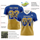 Custom Royal Old Gold-White Mesh Authentic Gradient Square Shape 7V7 Flag Football Jersey