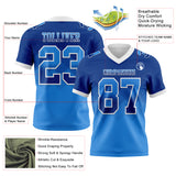 Custom Royal Powder Blue-White Mesh Authentic Gradient Square Shape 7V7 Flag Football Jersey