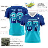 Custom Royal Lakes Blue-White Mesh Authentic Gradient Square Shape 7V7 Flag Football Jersey