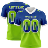 Custom Royal Neon Green-White Mesh Authentic Gradient Square Shape 7V7 Flag Football Jersey