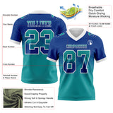 Custom Royal Teal-White Mesh Authentic Gradient Square Shape 7V7 Flag Football Jersey