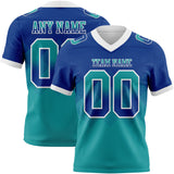 Custom Royal Teal-White Mesh Authentic Gradient Square Shape 7V7 Flag Football Jersey
