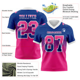 Custom Royal Hot Pink-White Mesh Authentic Gradient Square Shape 7V7 Flag Football Jersey