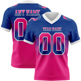 Custom Royal Hot Pink-White Mesh Authentic Gradient Square Shape 7V7 Flag Football Jersey