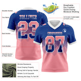 Custom Royal Medium Pink-White Mesh Authentic Gradient Square Shape 7V7 Flag Football Jersey