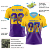 Custom Yellow Purple-Sky Blue Mesh Authentic Gradient Square Shape 7V7 Flag Football Jersey