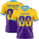 Custom Yellow Purple-Sky Blue Mesh Authentic Gradient Square Shape 7V7 Flag Football Jersey
