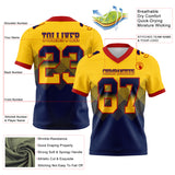 Custom Yellow Navy-Red Mesh Authentic Gradient Square Shape 7V7 Flag Football Jersey