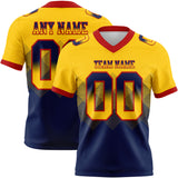 Custom Yellow Navy-Red Mesh Authentic Gradient Square Shape 7V7 Flag Football Jersey