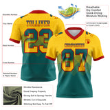 Custom Yellow Teal-Red Mesh Authentic Gradient Square Shape 7V7 Flag Football Jersey