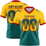 Custom Yellow Teal-Red Mesh Authentic Gradient Square Shape 7V7 Flag Football Jersey
