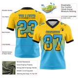 Custom Yellow Sky Blue-Black Mesh Authentic Gradient Square Shape 7V7 Flag Football Jersey
