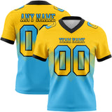 Custom Yellow Sky Blue-Black Mesh Authentic Gradient Square Shape 7V7 Flag Football Jersey