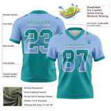 Custom Light Blue Teal-White Mesh Authentic Gradient Square Shape 7V7 Flag Football Jersey