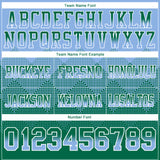 Custom Light Blue Kelly Green-White Mesh Authentic Gradient Square Shape Flag Football Jersey