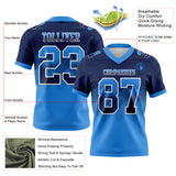 Custom Navy Powder Blue-White Mesh Authentic Gradient Square Shape Flag Football Jersey
