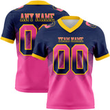 Custom Navy Pink-Yellow Mesh Authentic Gradient Square Shape Flag Football Jersey