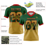 Custom Green Old Gold-Red Mesh Authentic Gradient Square Shape Flag Football Jersey