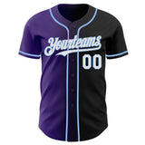 Custom Black White Purple-Light Blue Authentic Gradient Fashion Baseball Jersey