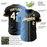 Custom Black White Light Blue-Old Gold Authentic Gradient Fashion Baseball Jersey