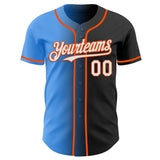 Custom Black White Electric Blue-Orange Authentic Gradient Fashion Baseball Jersey