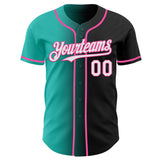 Custom Black White Aqua-Pink Authentic Gradient Fashion Baseball Jersey