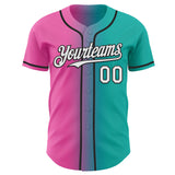 Custom Aqua White Pink-Black Authentic Gradient Fashion Baseball Jersey