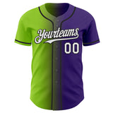 Custom Purple White Neon Green-Black Authentic Gradient Fashion Baseball Jersey