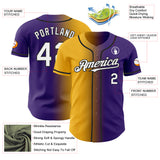 Custom Purple White Gold-Black Authentic Gradient Fashion Baseball Jersey