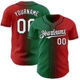 Custom Red White Kelly Green-Black Authentic Gradient Fashion Baseball Jersey
