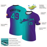Custom Purple Aqua-Black Gradient Fashion Performance T-Shirt