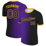 Custom Black Purple-Gold Gradient Fashion Performance T-Shirt