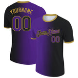 Custom Black Purple-Old Gold Gradient Fashion Performance T-Shirt
