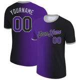 Custom Black Purple-Gray Gradient Fashion Performance T-Shirt