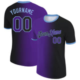 Custom Black Purple-Light Blue Gradient Fashion Performance T-Shirt