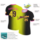 Custom Black Neon Yellow-Pink Gradient Fashion Performance T-Shirt