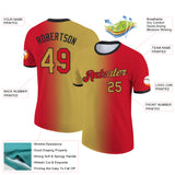 Custom Red Old Gold-Black Gradient Fashion Performance T-Shirt