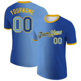 Custom Royal Light Blue-Gold Gradient Fashion Performance T-Shirt