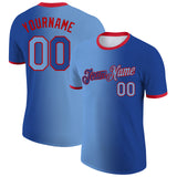 Custom Royal Light Blue-Red Gradient Fashion Performance T-Shirt