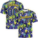 Custom Graffiti Pattern Royal-Gold 3D Creative Geometric Figures Triangle And Dots Performance T-Shirt