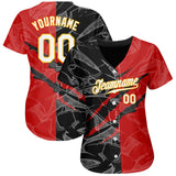 Custom Graffiti Pattern White Black-Yellow 3D Scratch Authentic Baseball Jersey