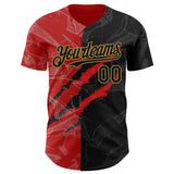 Custom Graffiti Pattern Black Red-Old Gold 3D Scratch Authentic Baseball Jersey